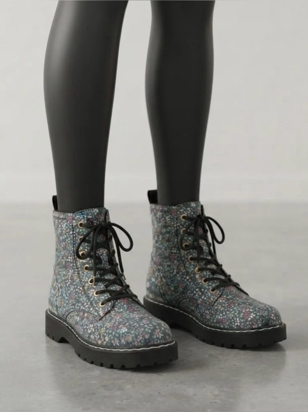 Sincerly Jules Black Floral Lace-Up Combat Boots